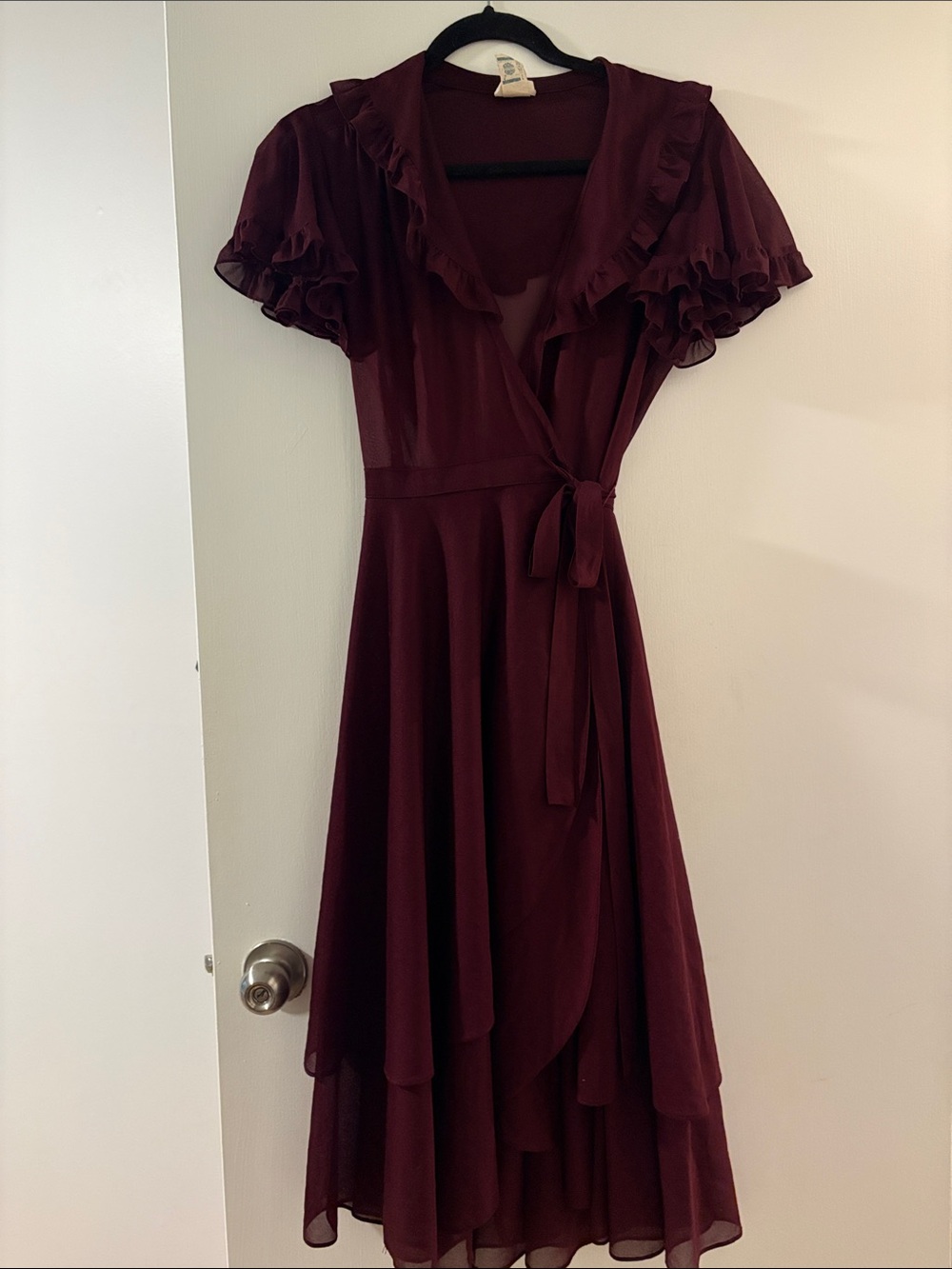 Women's Burgundy Ruffle Wrap Dress